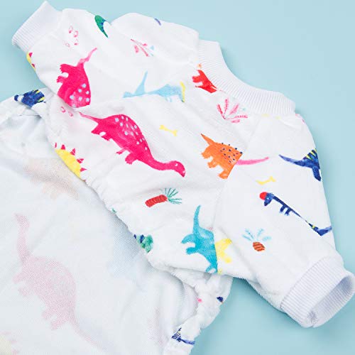 Dog Halloween Pajamas Puppy Onesies Small Dogs Soft Pjs Coat Cat Apparel Comfy Pet Christmas Clothes Outfit Doggie Bodysuit (Medium / White Dino)