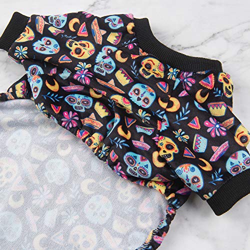 Small Dogs Outfit Soft Puppy Onesies Pjs Dog Pajamas Pet Coat Cat Apparel Comfy Doggie Jumpsuit Bodysuit for All Seasons (A07-Coco skulls / X-Large)