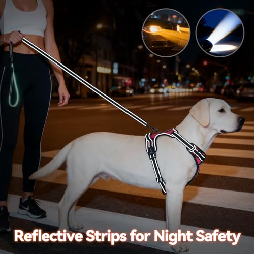 Reflective Dog Harness No Pull Large Breed Vest (Large / Pink)