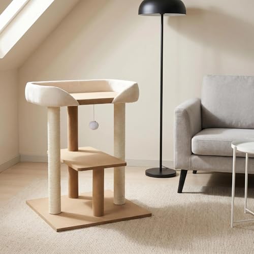 Modern Wooden Cat Tree Tower with Extra Large Platform (D)