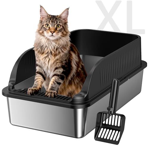 Stainless Steel Litter Box with High Sides (Black XL)