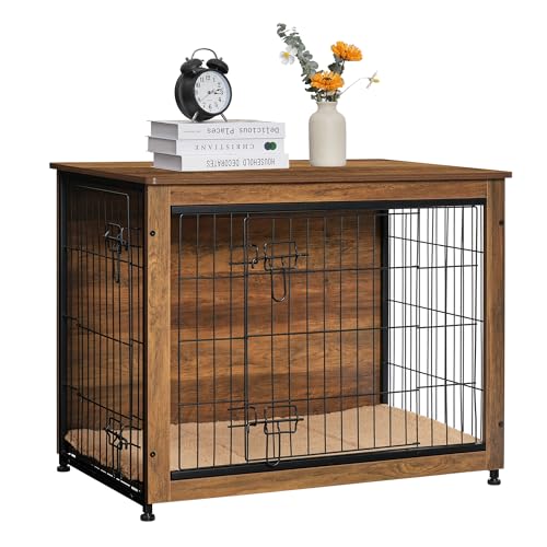 32.5" Dog Crate Furniture with Cushion (Warm Brown / 32.5"L x 21.9"W x 25.6"H)