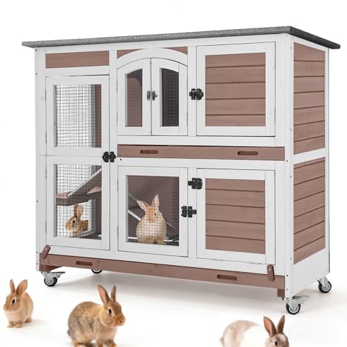 47.2" Two Story Rabbit Hutch with Wheels (Brown-AIR06)