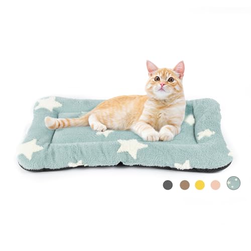Cat Bed for Indoor Cats Washable Dog Crate Pad Cute Star Dog Bed Mat for Small Dogs Pet Kennel Pad for Cage Soft Flat Puppy Kitten Cushion for Sleeping Anti (22''L x 13''W x 1.5''Th / Blue)