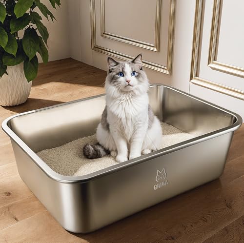 Stainless Steel Litter Box (Metal colour / 17.5"L×13.6"W×5.9"H)