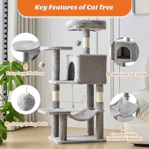 44 Inch Cat Tree Tower for Indoor Cats and Kittens (Light Grey / 44 IN)