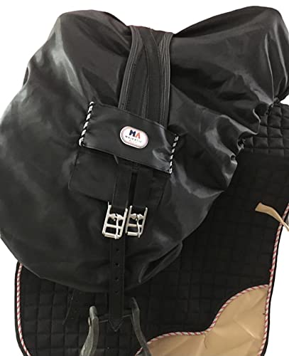 Nylon Waterproof Fleece Lined Ride On English Saddle Cover (Black)
