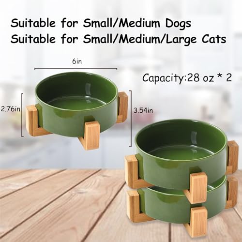Ceramic Dog Bowl Set with Stand (Rust Green / Medium Size Dog Bowls 850ML*2)