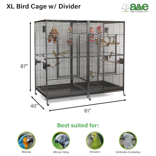 A&E Cage Co 8040FL Double Macaw Cage with Divider (Black)