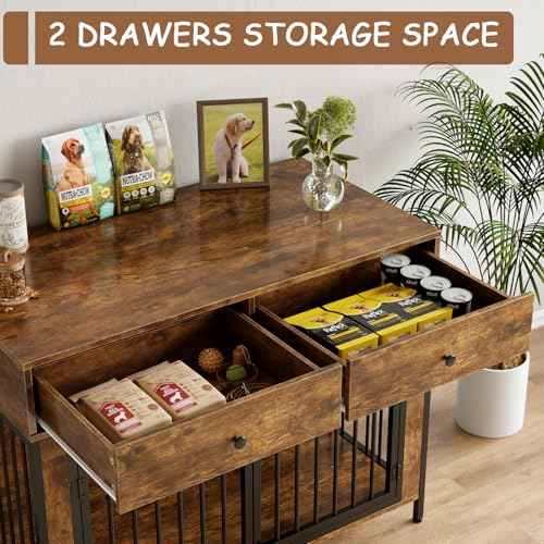 Large Dog Crate Furniture with 2 Drawers (vantage brown)