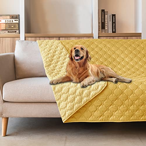 Waterproof Dog Blankets for Large Dogs (82x102 Inch (Pack of 1) / Dark Yellow/Light Yellow)
