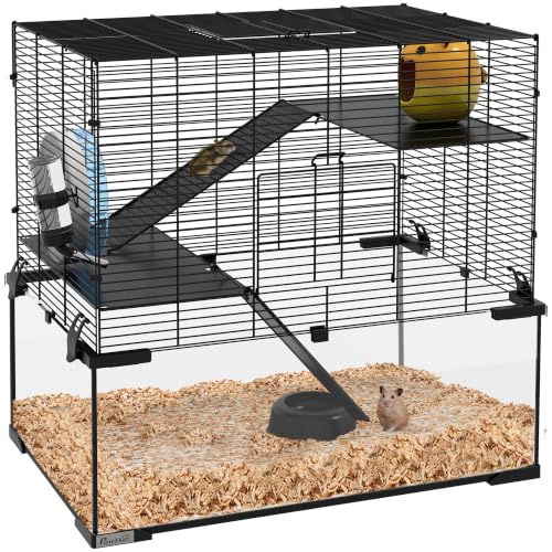 Large Hamster Cage with Deep Tempered Glass Bottom (23.5"L x 15.8"W x 22.5"H)