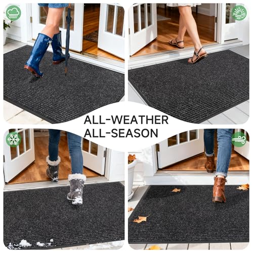 Front Door Mat (3' x 10' (Rectangular) / Black Striped)