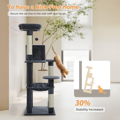56.3" Cat Tree for Indoor Cats Large Adult with Hammock (Dark Grey / 56 Inches)