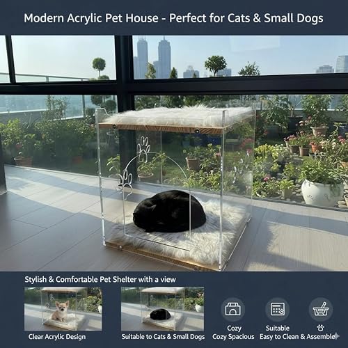 Cozy Double Layer Clear Wood Cat House for Indoor Cat Bed and Small Dog Bed