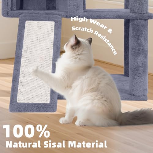 55" All-in-One Cat Tree Tower with Scratching Board & Posts Cozy Sleeping Perch Hammock and Toy Balls,Grey (Grey All-in-One)