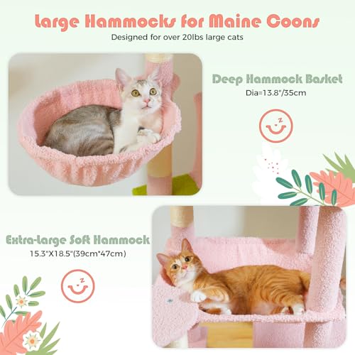 69" Tall Cat Tower with Hammock & Scratching Posts (Pink / 69 Inches)