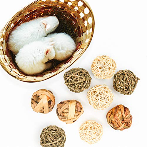 9 Pcs Small Animals Play Balls Rolling Activity Chew Toys Gnawing Treats for Rabbits Guinea Pigs Chinchilla Bunny Natural Balls (9 Pcs)