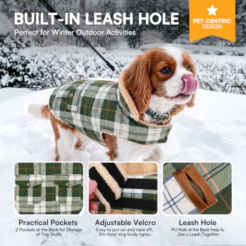 Plaid Winter Dog Jacket Waterpoof Coat Warm Cold Weather Vest (Medium / Green-White Plaid)