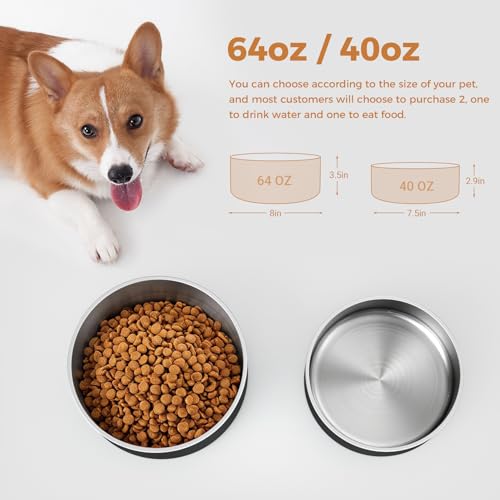 Dog Bowl Stainless Steel Food and Water Bowl (40 oz / Black)