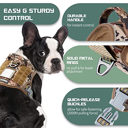 Tactical Dog Harness for Small Dogs No Pull (Desert Camo / S(Neck:13-16", Chest:15-23"))