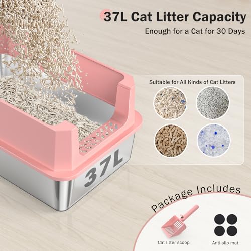Stainless Steel Litter Box (Pink / XL)