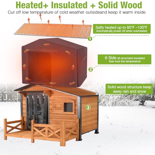 Heated Dog House Outdoor Dog Kennel with Safe Heated Pad