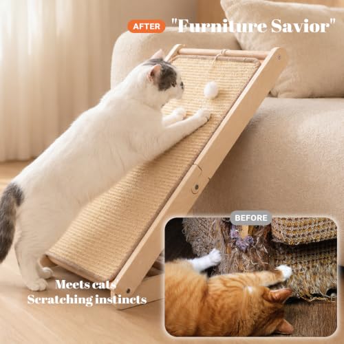 Sisal Cat Scratcher Ramp Adjustable L Shape Scratching Post (Large-Adjustable)