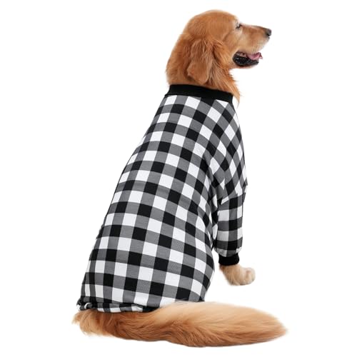 Dog Pajamas One Piece Light Comfy Pjs Pet Costume M (Medium / Black & White Buffalo Plaid)