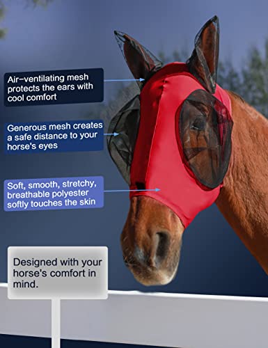 Horse Fly Mask with Ears (Rose Red / Large)