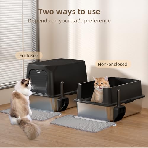 Stainless Steel Cat Litter Box with Lid (Black)