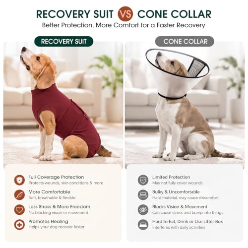 Recovery Suit for Dogs Cats (Large (Back:16.1-20.1'', Weight:23-48 Lb) / Burgundy Solid)