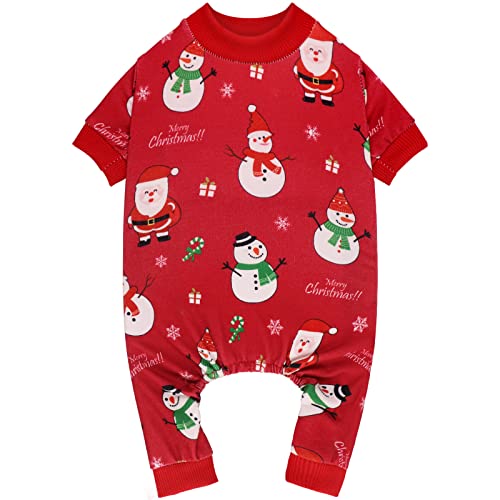 Dog Christmas Pajamas Snowman Pet Clothes Costumes Pjs Stretchy Funny Costumes Pet Outfit Dog Pajamas for Small Dogs Puppy Cat (X-Small / Red Christmas)