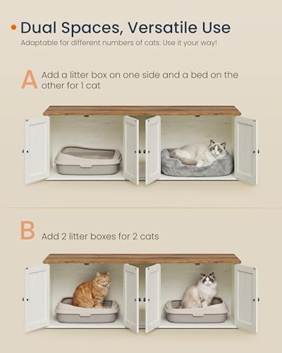 Toolless Assembly Litter Box Enclosure (Rustic White + Honey Brown / XXL (57.8"L x 19.7"W x 19.7"H))