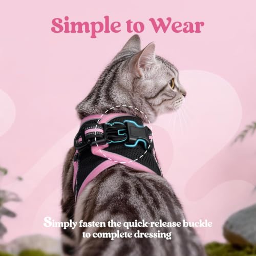 Cat Harness and Leash Set (S / Black & Pink)