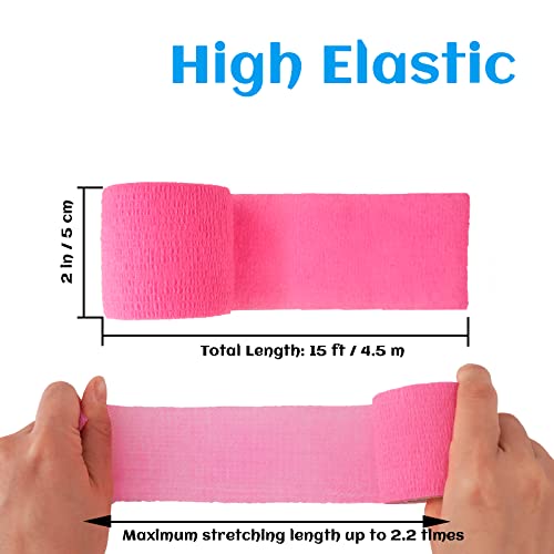 24 Pack Self Adhesive Bandage Wrap 2 Inch (2 Inch-24 Count Hot Pink)