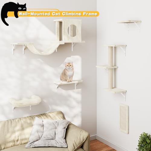 12-in-1 Cat Wall Shelves, Luxury Wall-Mounted Cat Shelves, Beige (Beige / Set of 12)