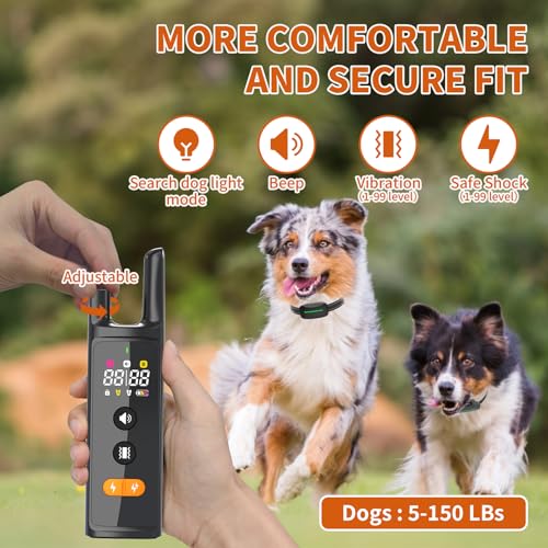 Dog Training Shock Collar 4300FT Dog Bark Collar with Remote IP67 Waterproof 4 Training Modes Beep Vibration Shock Light Mode Magnetic Charger Electric Dogs Collar 8 (Double shock Iron Black)