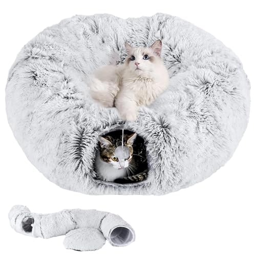 Cat Tunnel with Cat Bed for Indoor Cats (Grey)