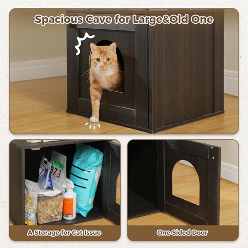 57.5" Cat Tree with Litter Box Enclosure (Black / XL(18.9"L x 18.9"W x 57.5"H))