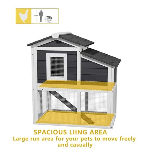 Chicken Coop Rabbit Cage for Outdoor Indoor with 2 Nesting Box (C01 Grey with White)