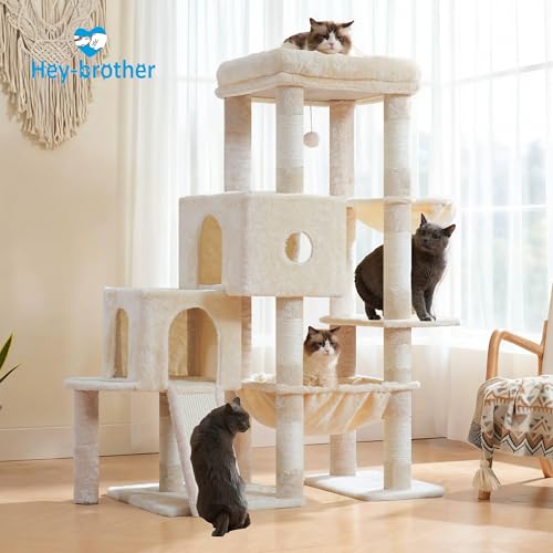 Cat Tree Tower with Plush Steped Condos (50 inches / Beige)