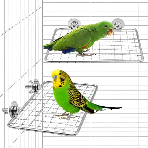 Bird Perch Platform 2 Pcs Stainless Steel Grid Parrot Perches Stand Shelf Parrots Platform Perch Small Birds Cage Accessories for Parakeets