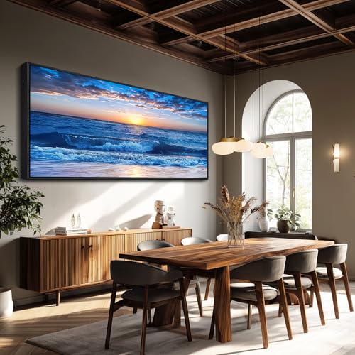 Beach Wall Art (72"L x 32"W / Blue Ocean A Black Framed)