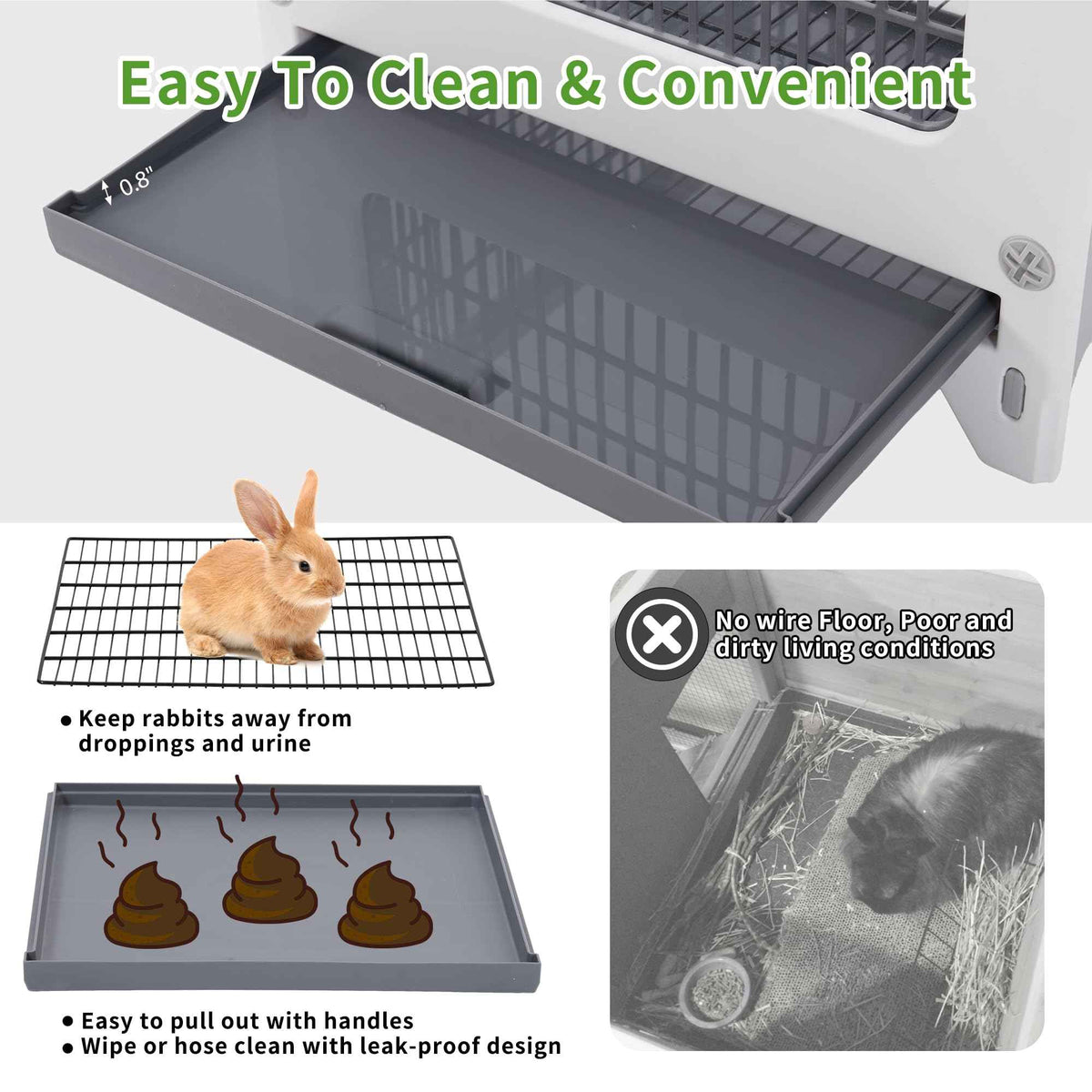 Plastic Rabbit Cage Outdoor Indoor (Grey / 45.3"L x 20.1"W x 27.2"H)