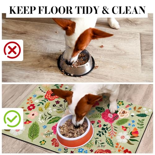 Pet Dog Food Mats for Floors (Green / 30"L x 17"W)