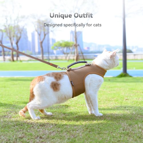 Cat Harness and Leash Set for Walking Escape Proof (Brown / S 4-6 lbs)