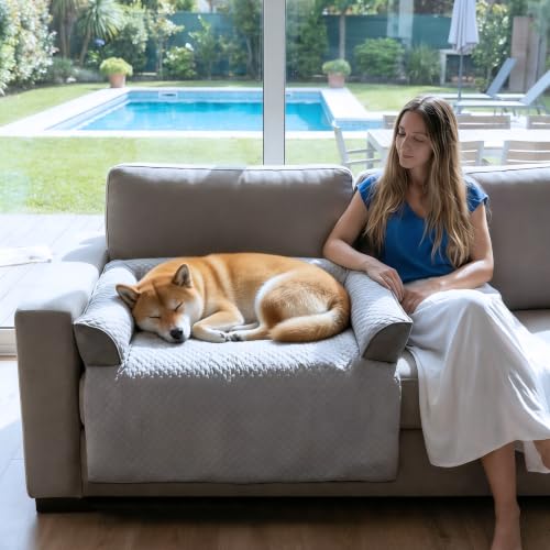 Cooling Dog Bed Mat with Bolster Pillow Washable Dog Couch Cover Breathable Summer Pet Couch Bed Protector Indoor (Cooling Grey / 41.0"L x 37.0"W x 6.0"Th)