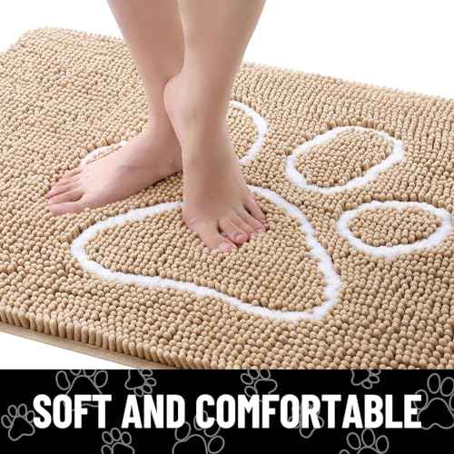 Dog Door Mat for Muddy Paws (45"X27" / Beige and White)