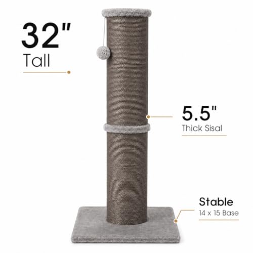 32 Inch Tall Cat Scratching Post (X-Large / Grey)